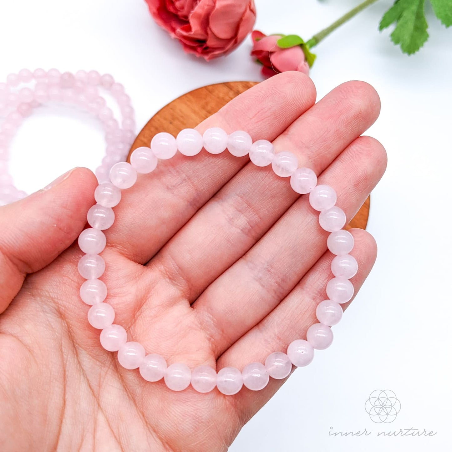 Rose Quartz Bracelet (6mm Polished Beads) | Shop Crystal Jewellery Australia - Inner Nurture