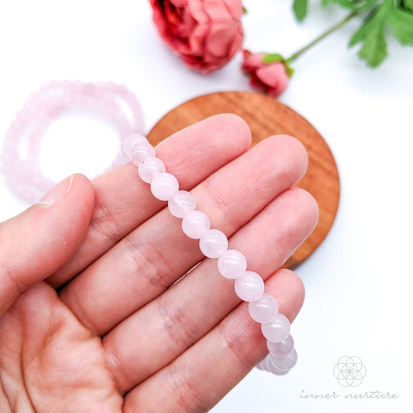 Rose Quartz Bracelet (6mm Polished Beads) | Shop Crystal Jewellery Australia - Inner Nurture