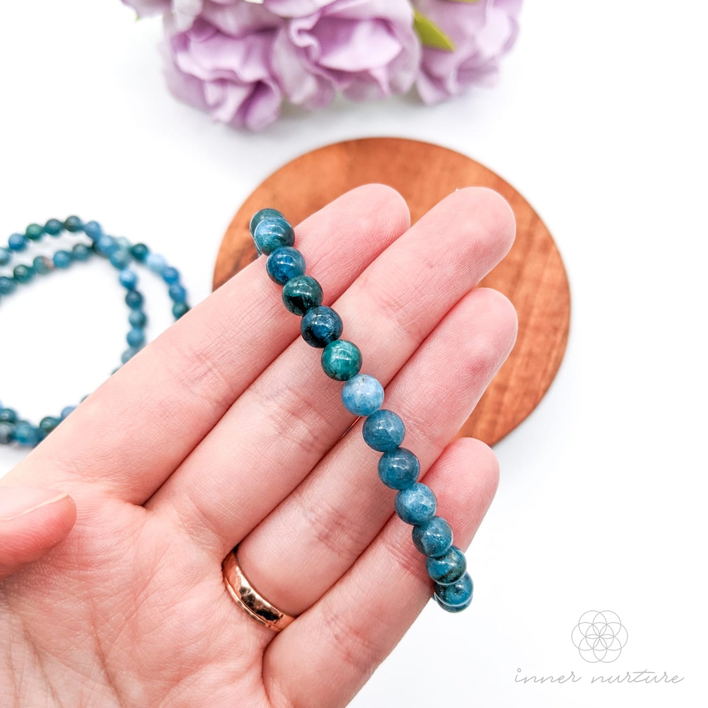 Blue Apatite Bracelet (6mm Polished Beads) | Shop Crystal Jewellery Australia - Inner Nurture