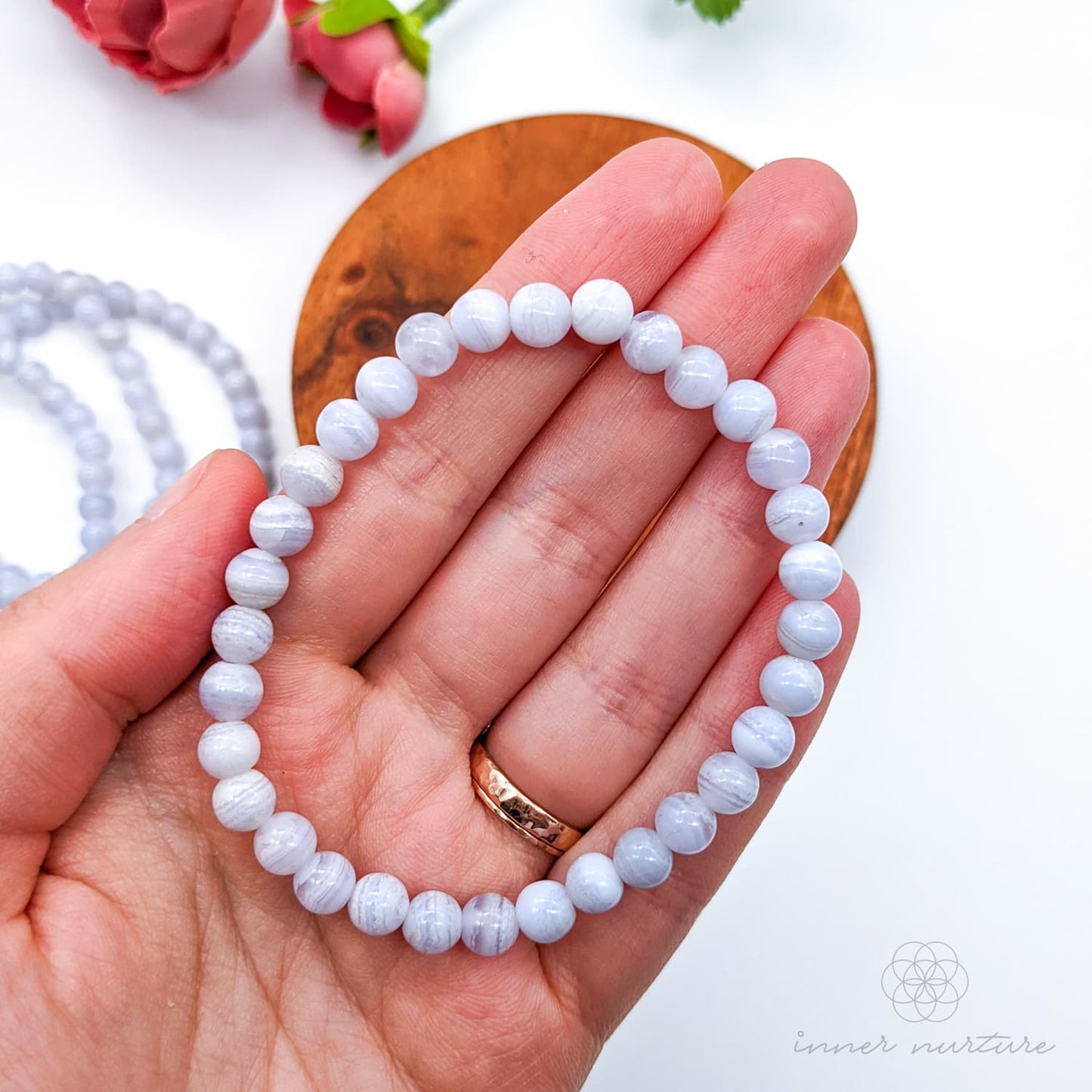 Blue Lace Agate Bracelet (6mm Polished Beads) | Crystal Shop Australia - Inner Nurture