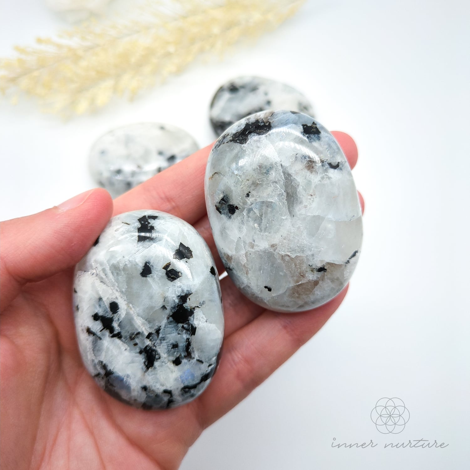 rainbow moonstone palm stone - inner nurture australia