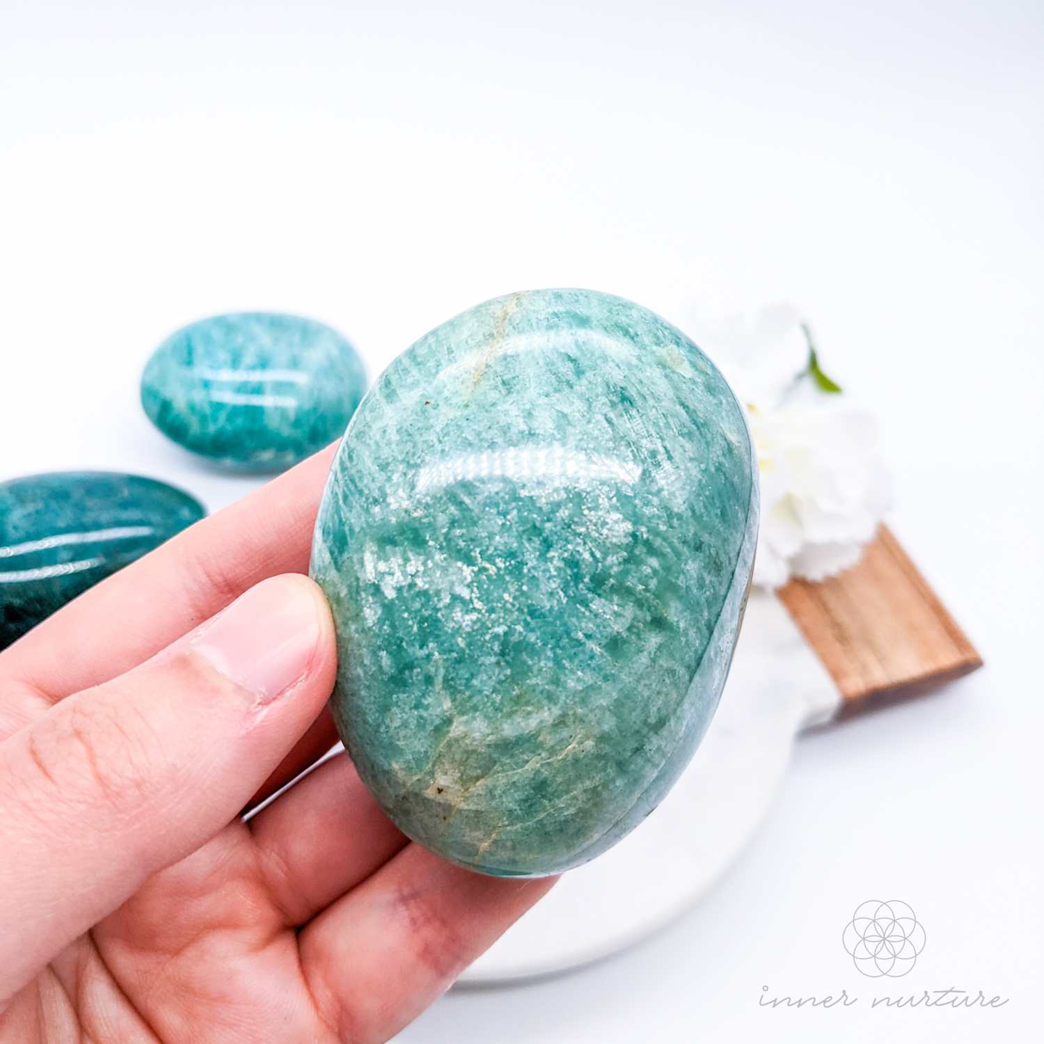 amazonite palm stone - inner nurture online crystal shop
