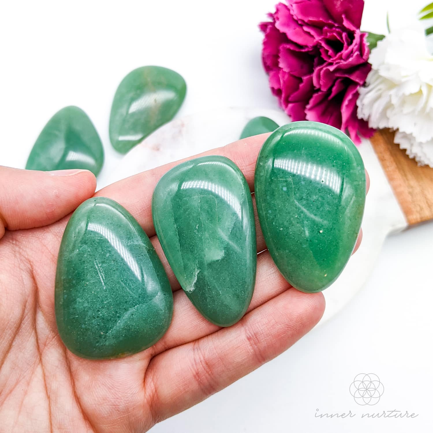 green aventurine palm stone - shop crystals australia- inner nurture online
