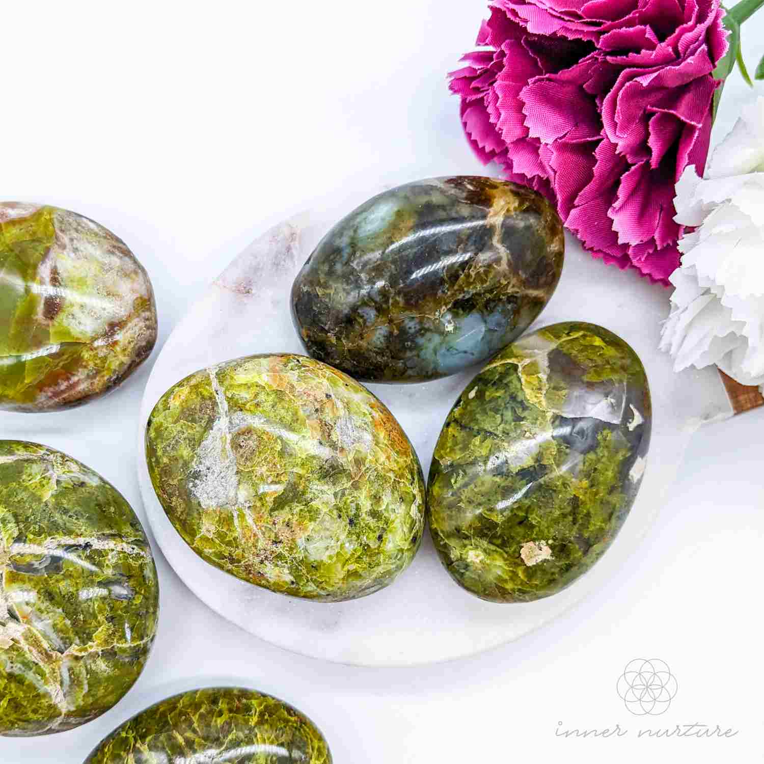 green opal palm stone - inner nurture crystal shop australia