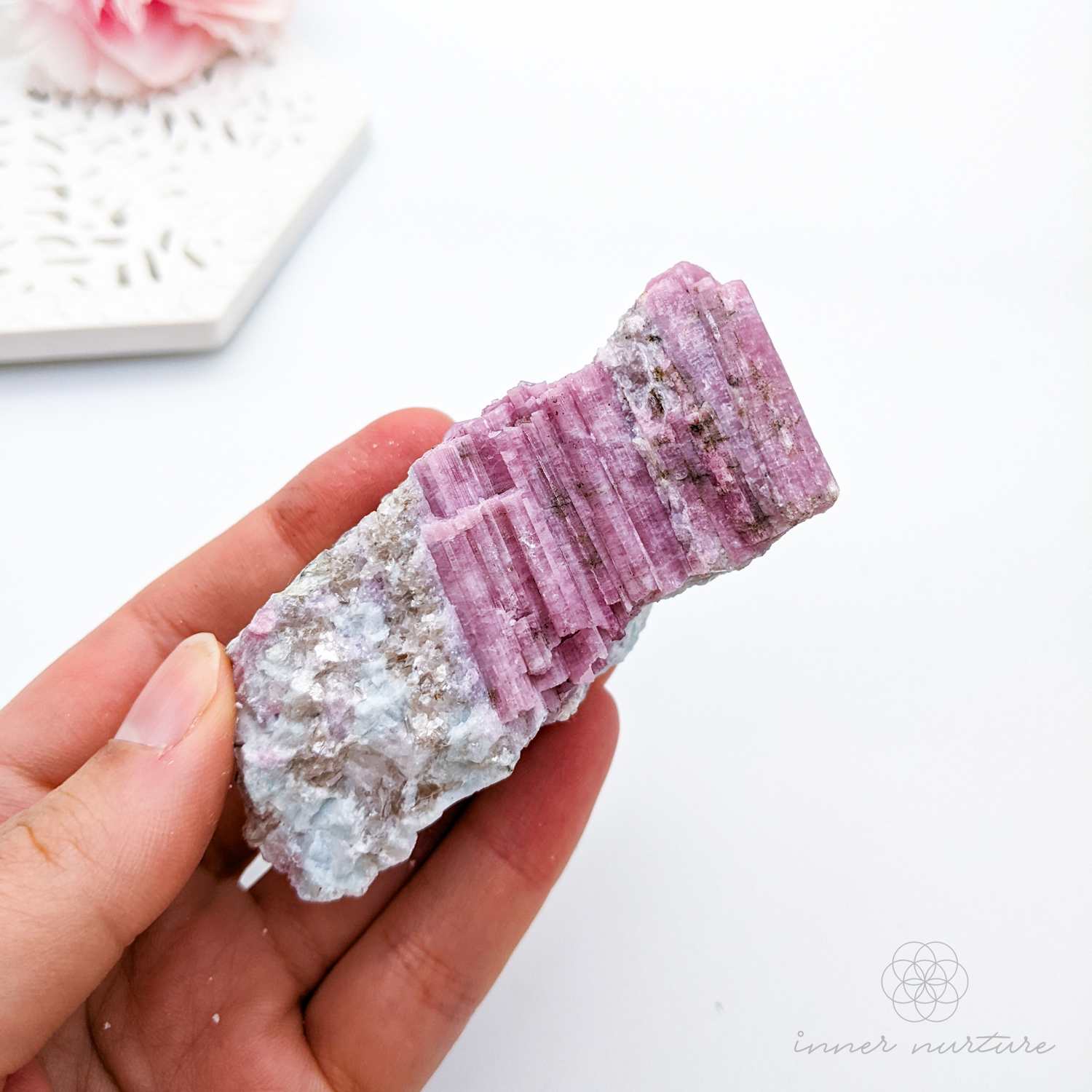 pink tourmaline in matrix raw specimen - inner nurture online crystal shop