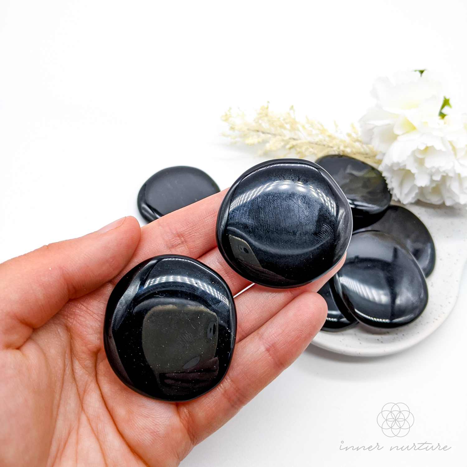 black obsidian palm stone - inner nurture australia