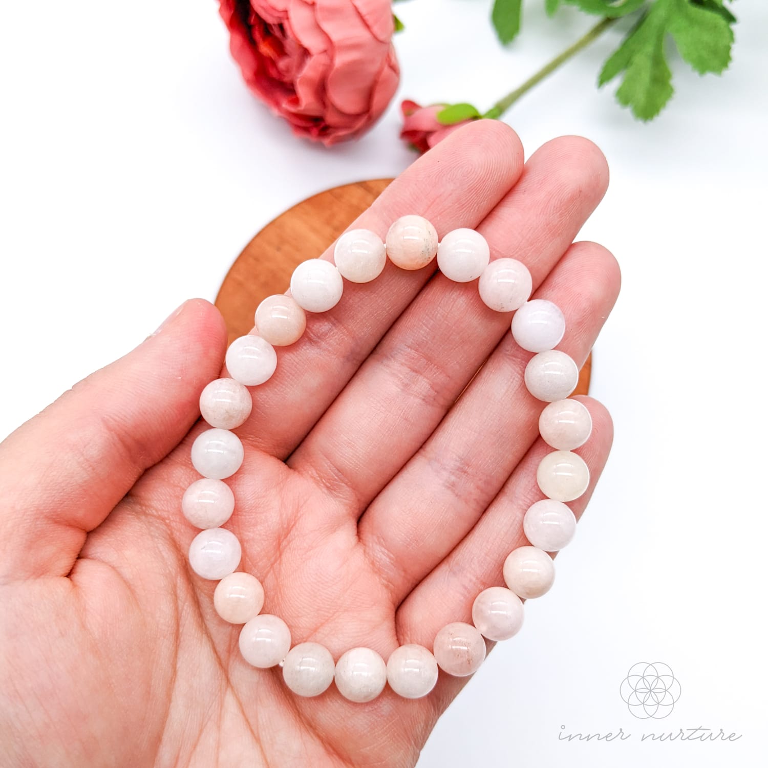 morganite polished bead bracelet - inner nurture australia