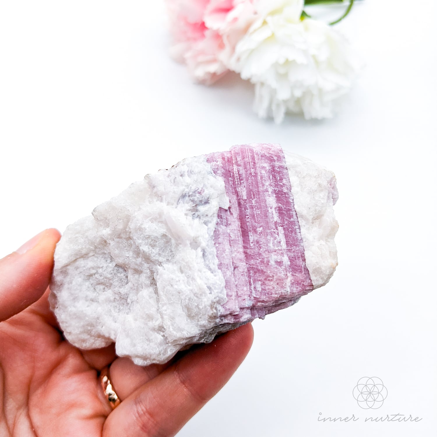 pink tourmaline in matrix, raw natural crystals - inner nurture australia