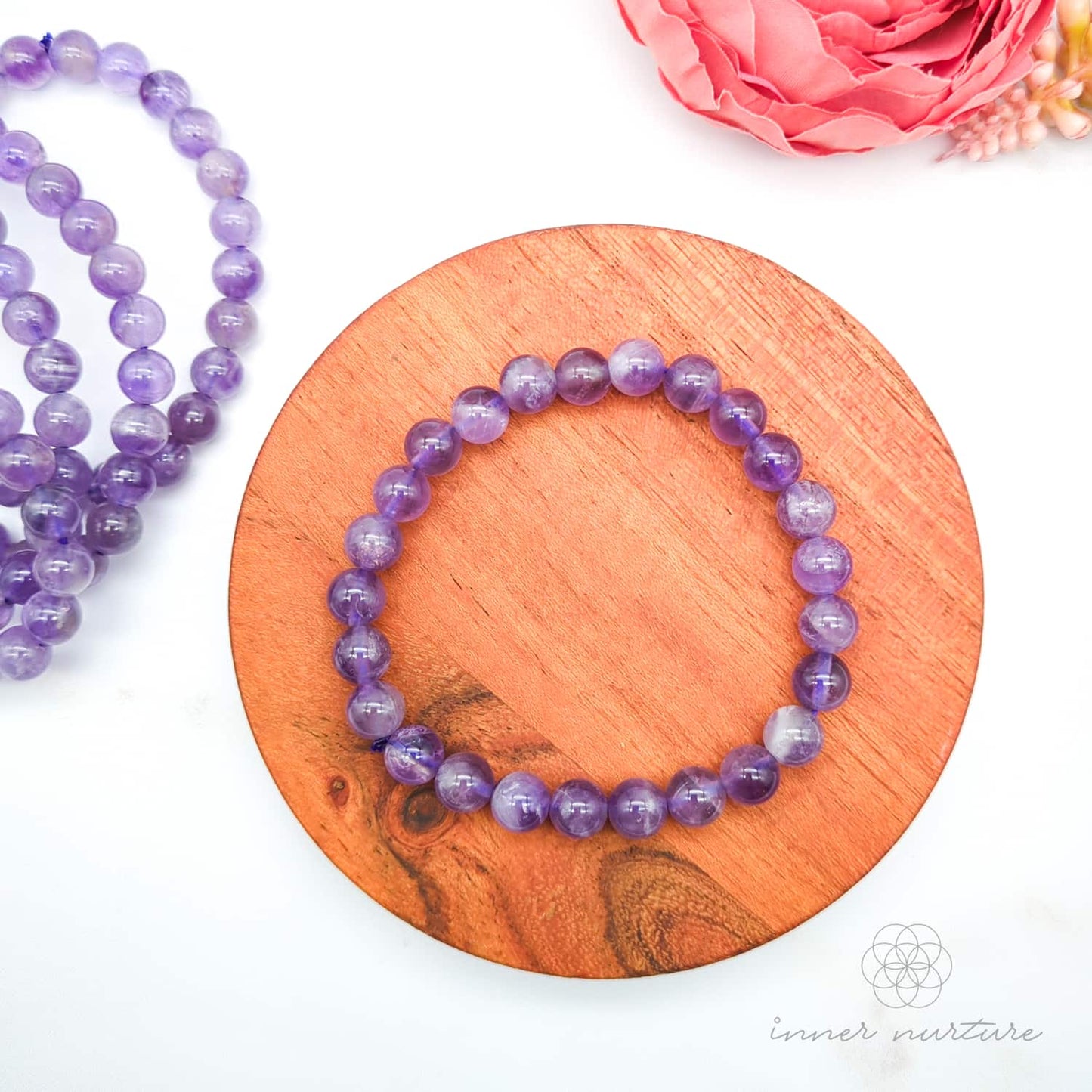 Amethyst Bracelet (8mm Polished Beads) | Shop Crystal Jewellery Australia - Inner Nurture