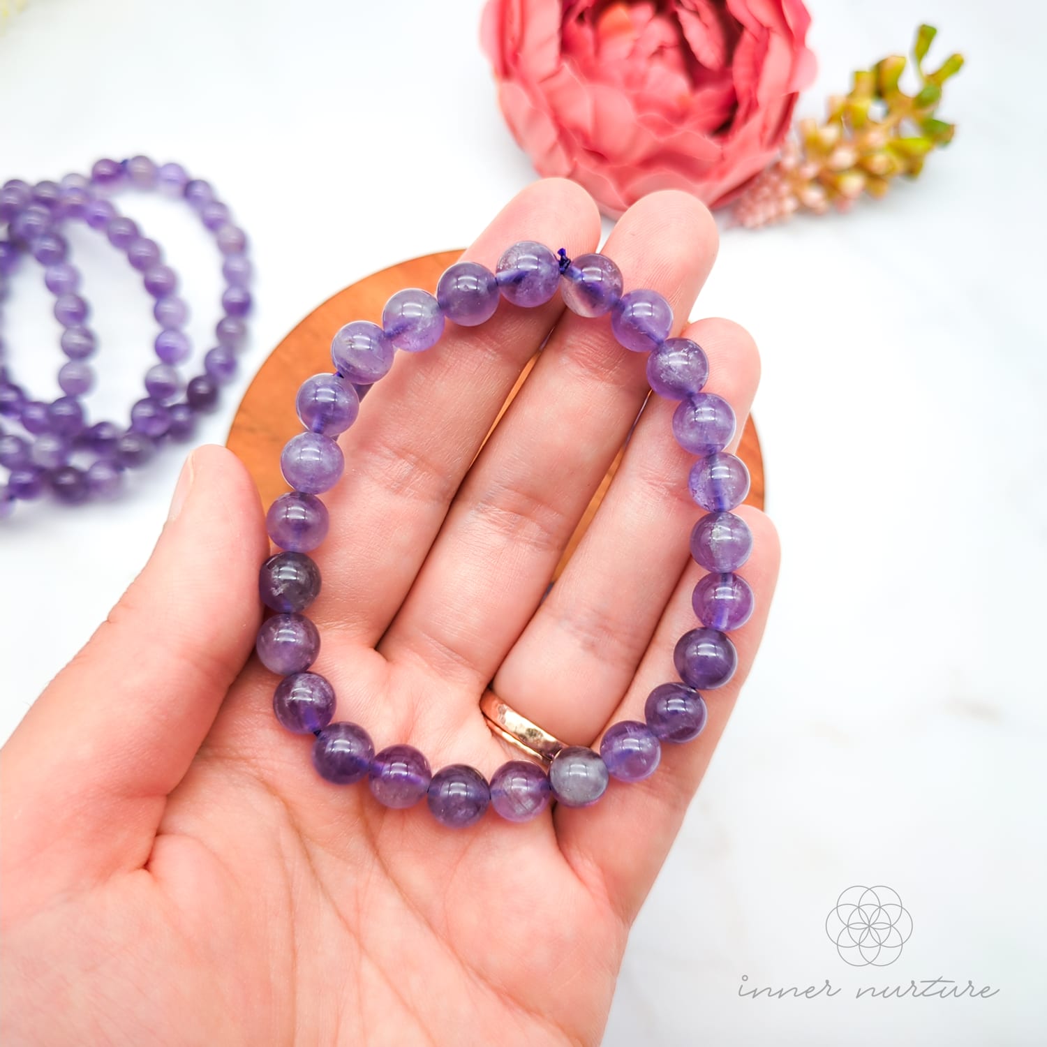 Amethyst Bracelet (8mm Polished Beads) | Shop Crystal Jewellery Australia - Inner Nurture