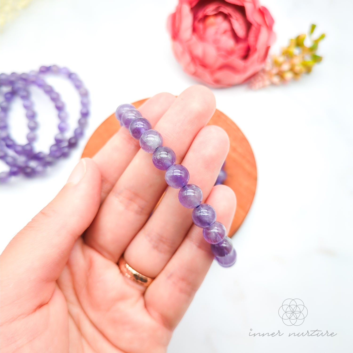 Amethyst Bracelet (8mm Polished Beads) | Shop Crystal Jewellery Australia - Inner Nurture