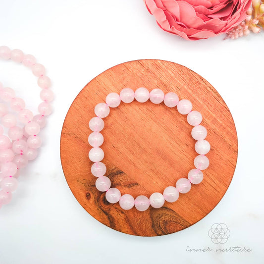 Rose Quartz Bracelet (8mm Polished Beads) | Shop Crystal Jewellery Australia - Inner Nurture