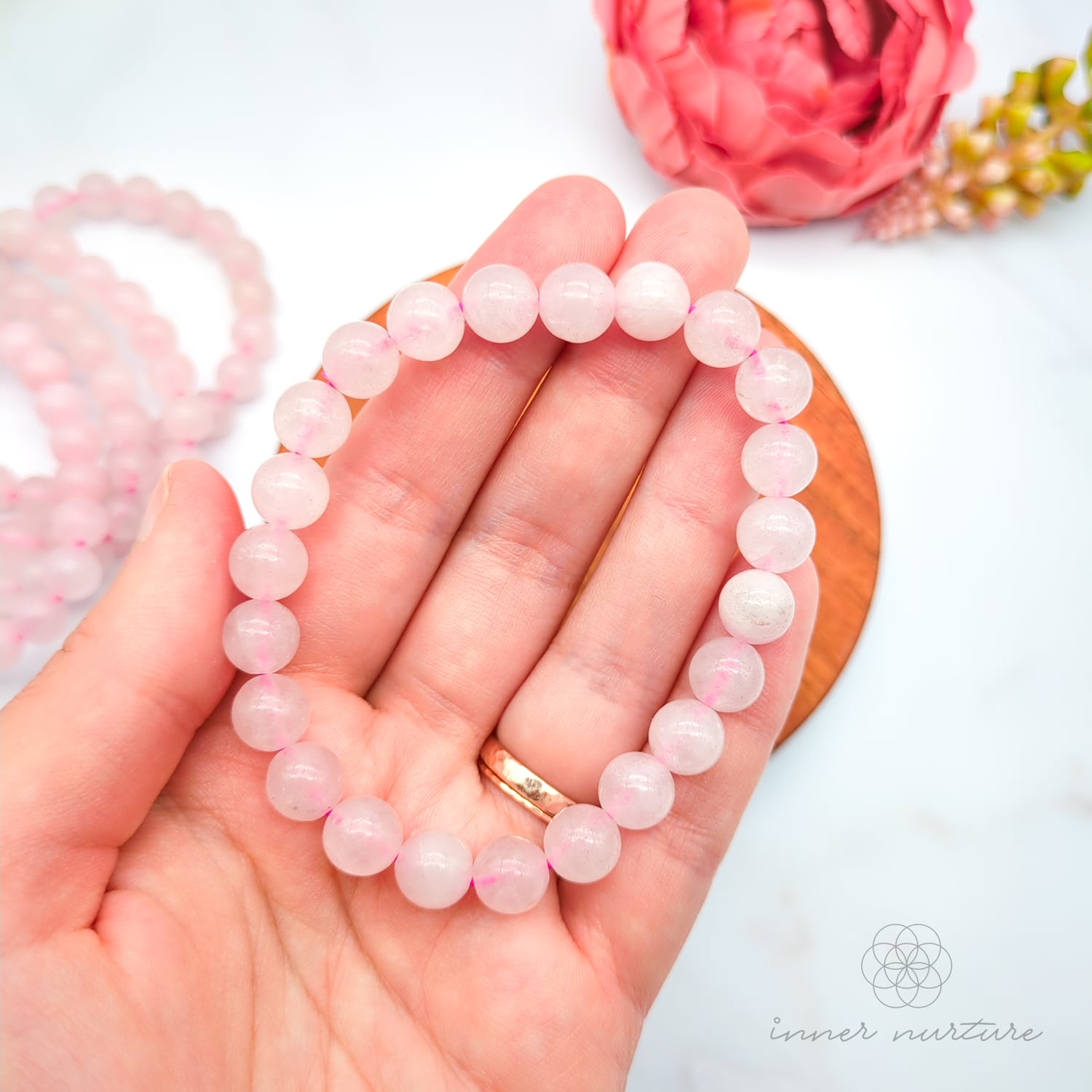 Rose Quartz Bracelet (8mm Polished Beads) | Shop Crystal Jewellery Australia - Inner Nurture