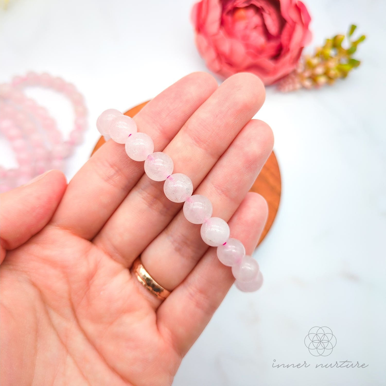 Rose Quartz Bracelet (8mm Polished Beads) | Shop Crystal Jewellery Australia - Inner Nurture