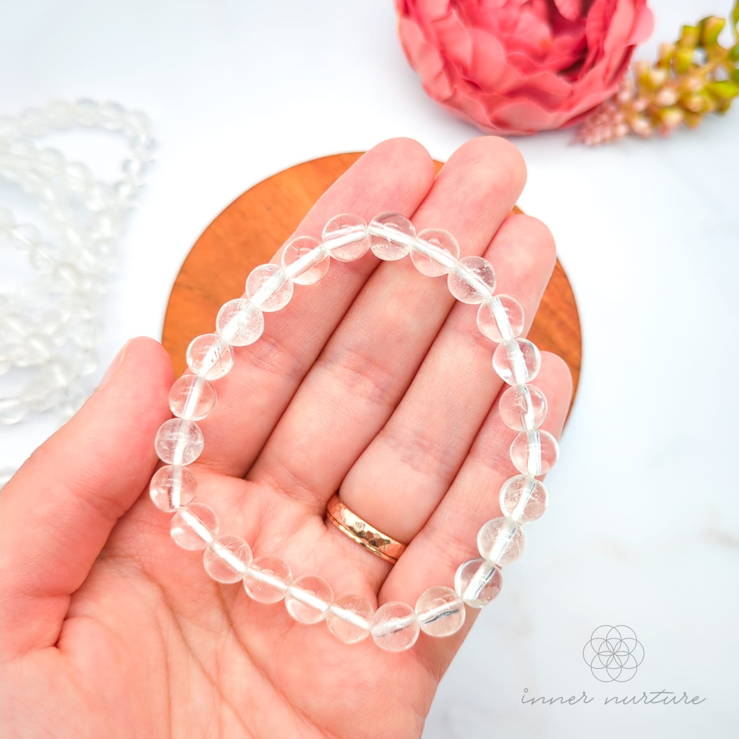 Clear Quartz Bracelet (8mm Polished Beads) | Shop Crystal Jewellery Australia - Inner Nurture