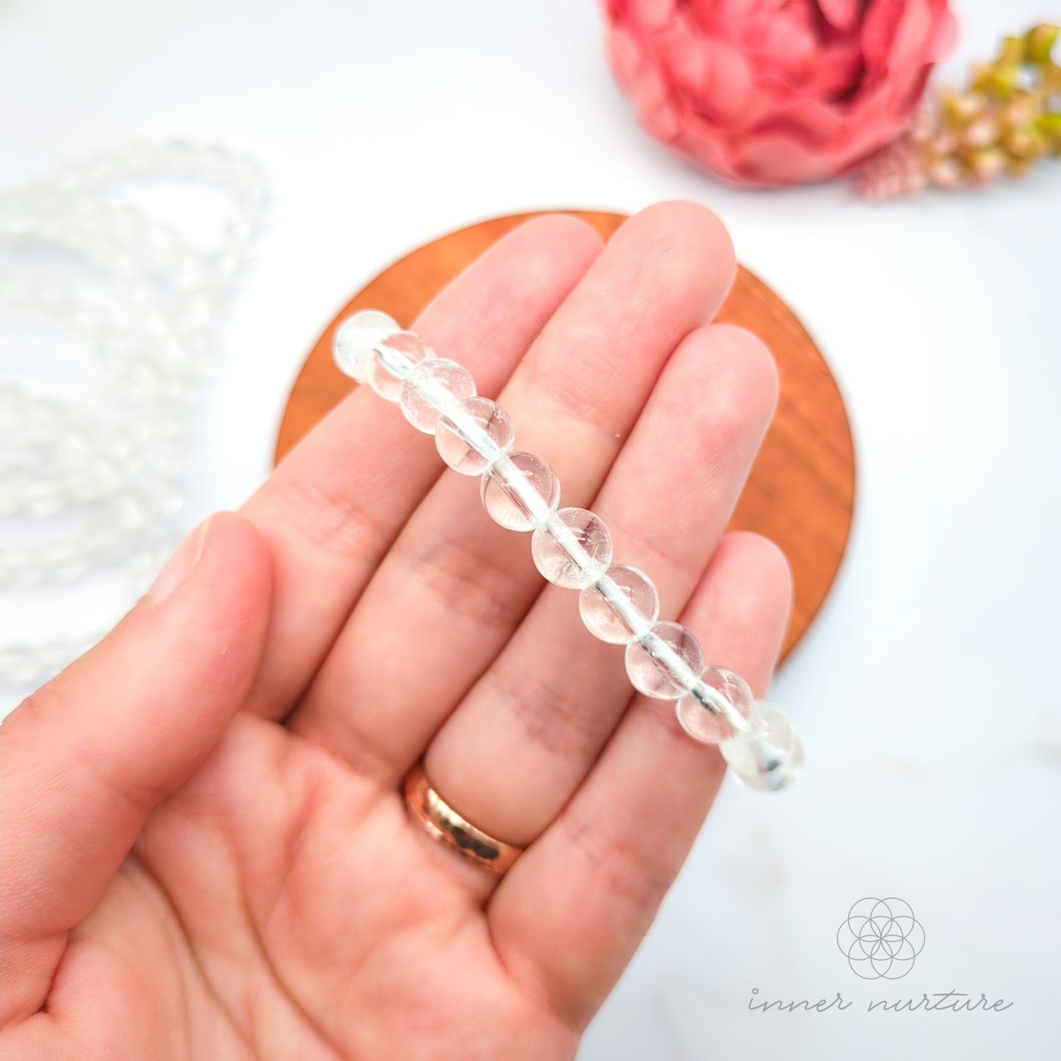 Clear Quartz Bracelet (8mm Polished Beads) | Shop Crystal Jewellery Australia - Inner Nurture