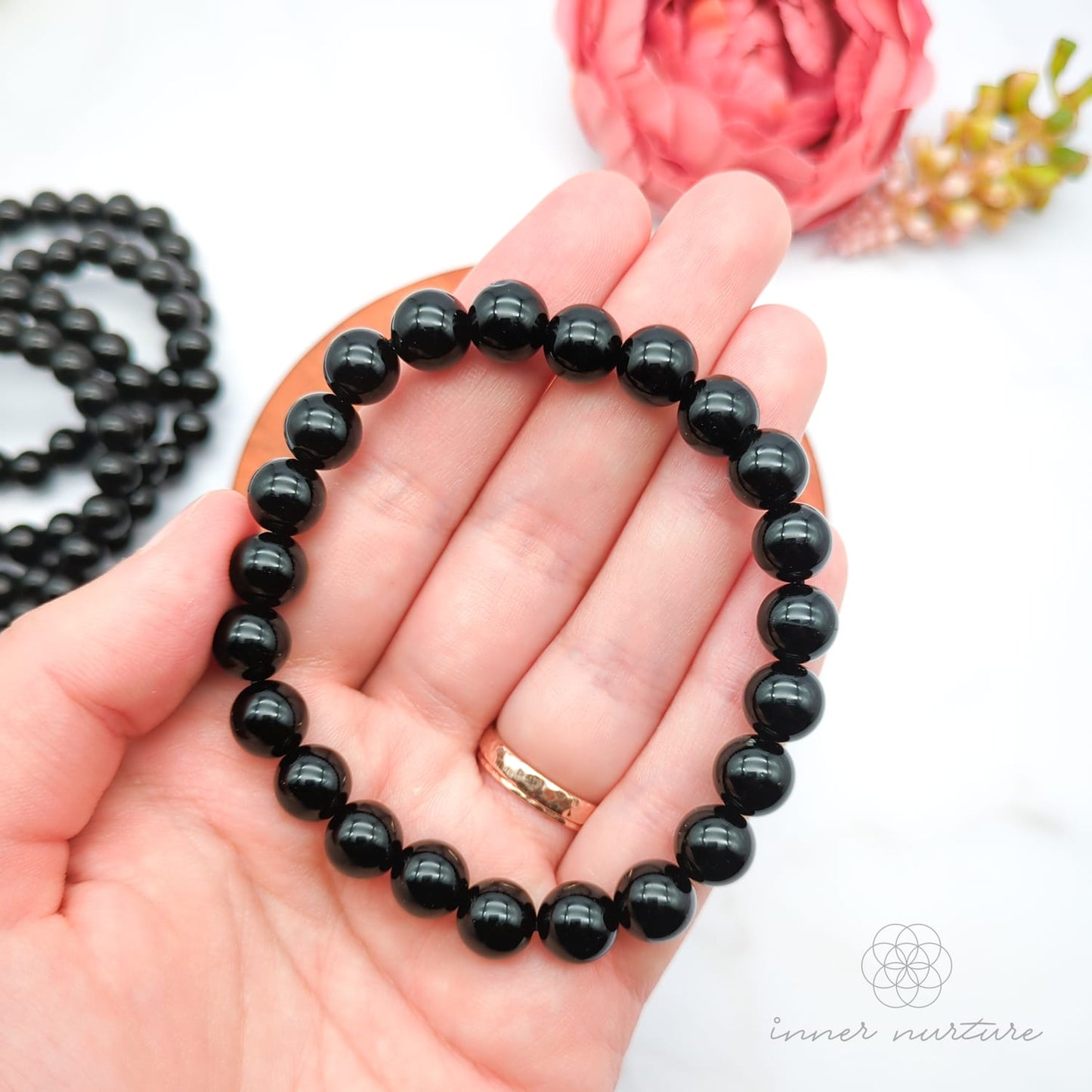 Black Obsidian Bracelet (6mm or 8mm Polished Beads) | Shop Crystal Jewellery Australia - Inner Nurture