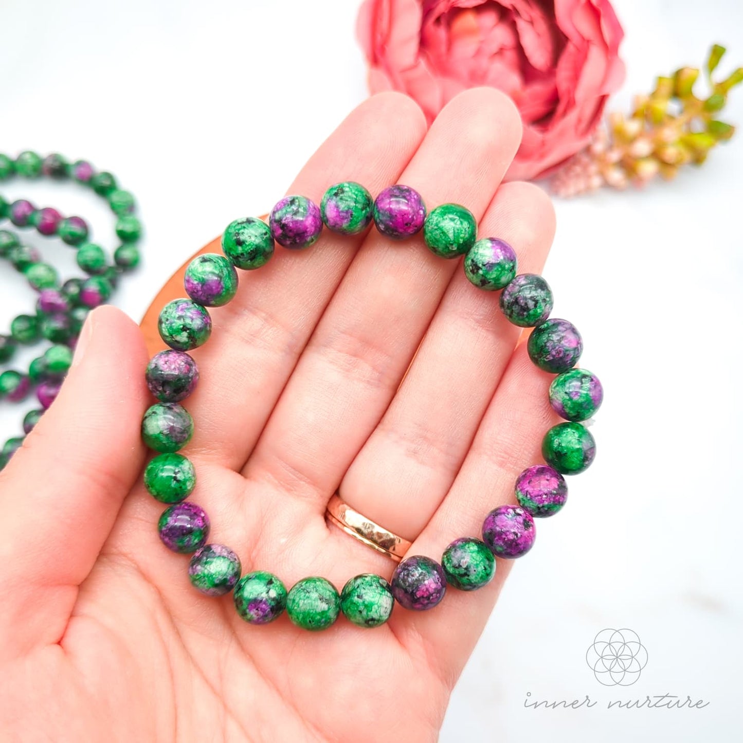 Ruby Zoisite Bracelet (8mm Polished Beads) | Shop Crystal Jewellery Australia - Inner Nurture