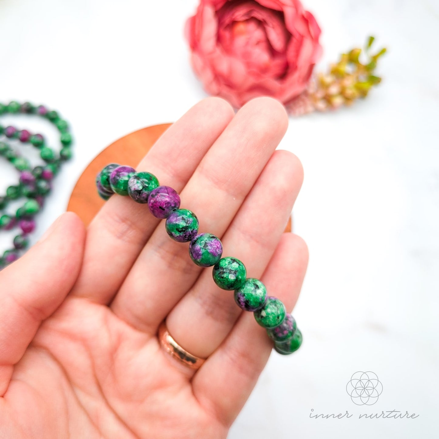 Ruby Zoisite Bracelet (8mm Polished Beads) | Shop Crystal Jewellery Australia - Inner Nurture