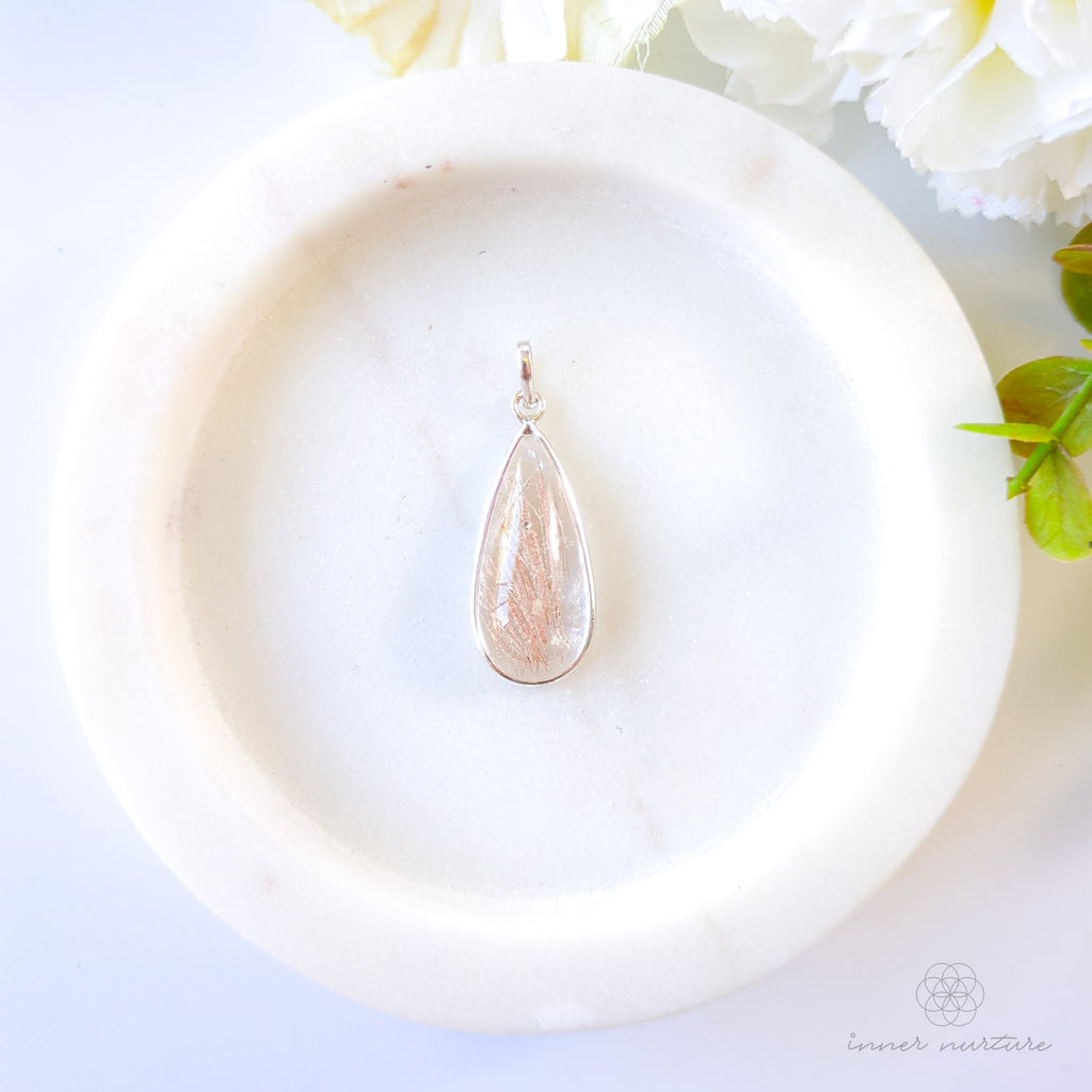 Rutilated Quartz Teardrop Pendant - Sterling Silver - Inner Nurture Australia