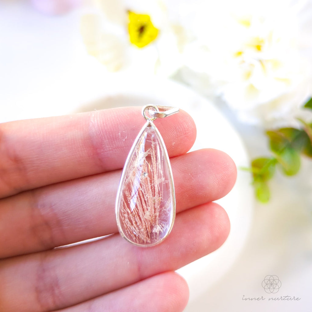 Rutilated Quartz Teardrop Pendant - Sterling Silver - Inner Nurture Australia