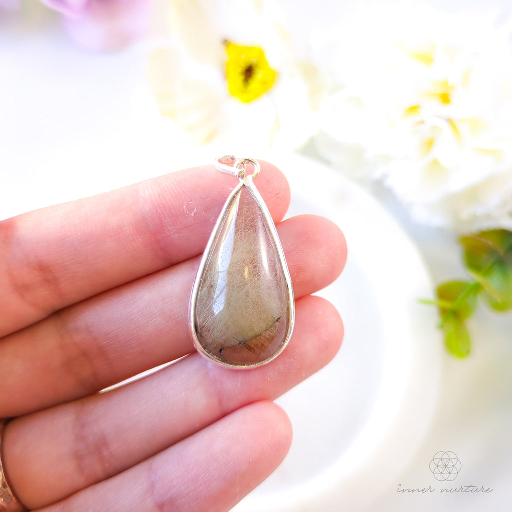 Rutilated Quartz Teardrop Pendant - Sterling Silver - Inner Nurture Australia