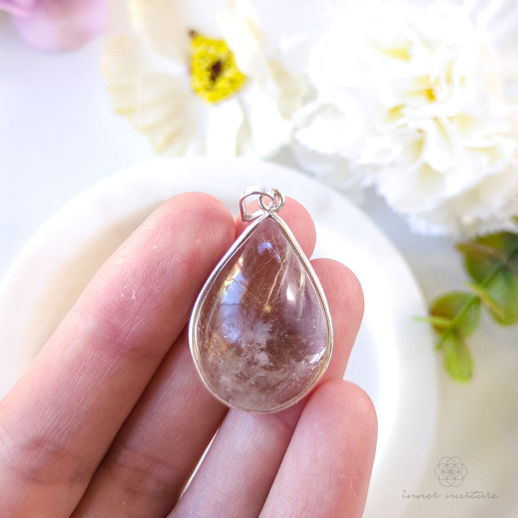 Rutilated Quartz Teardrop Pendant - Sterling Silver - Inner Nurture Australia