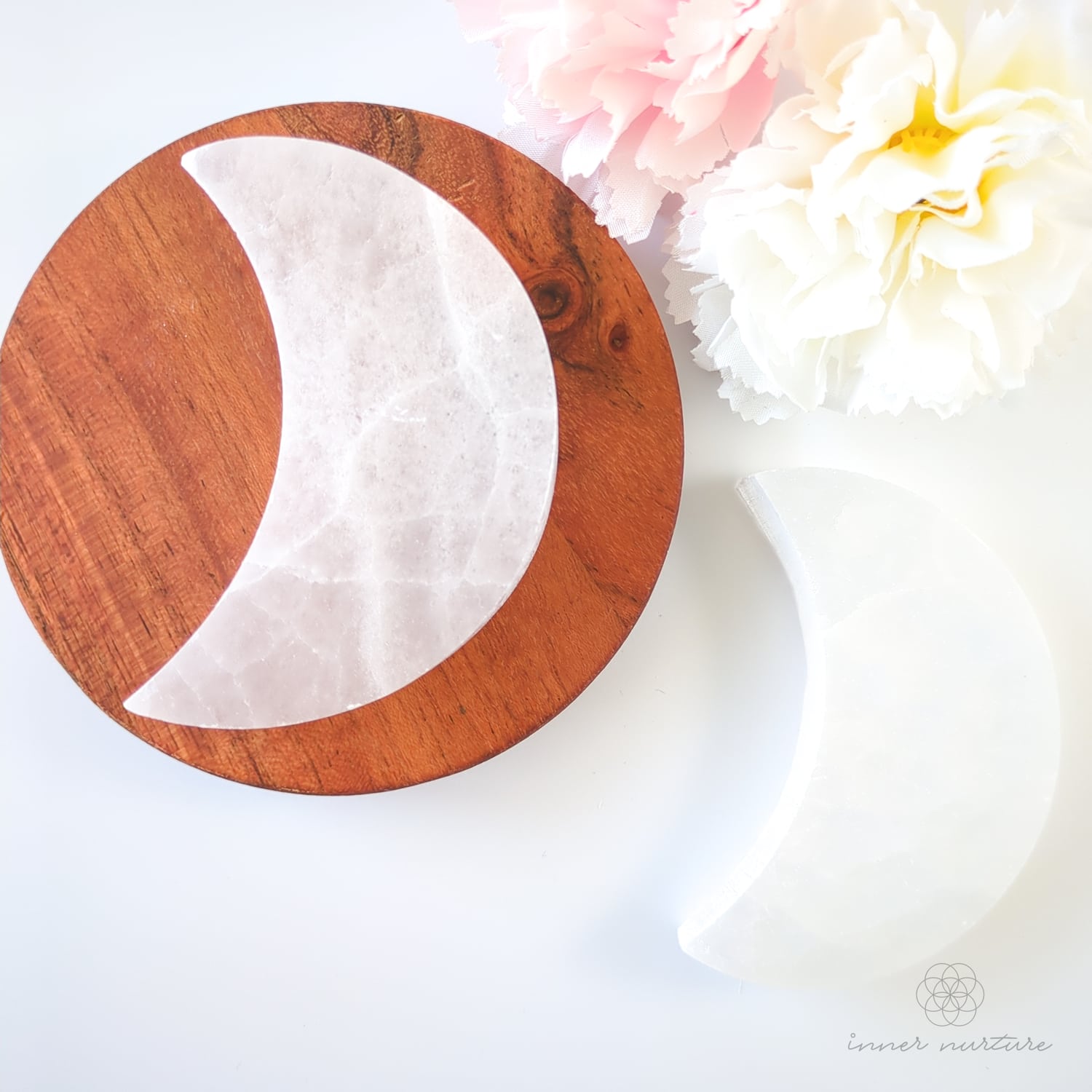 Selenite Charging Plate - 7cm Crescent Moon | Crystal Shop Australia - Inner Nurture