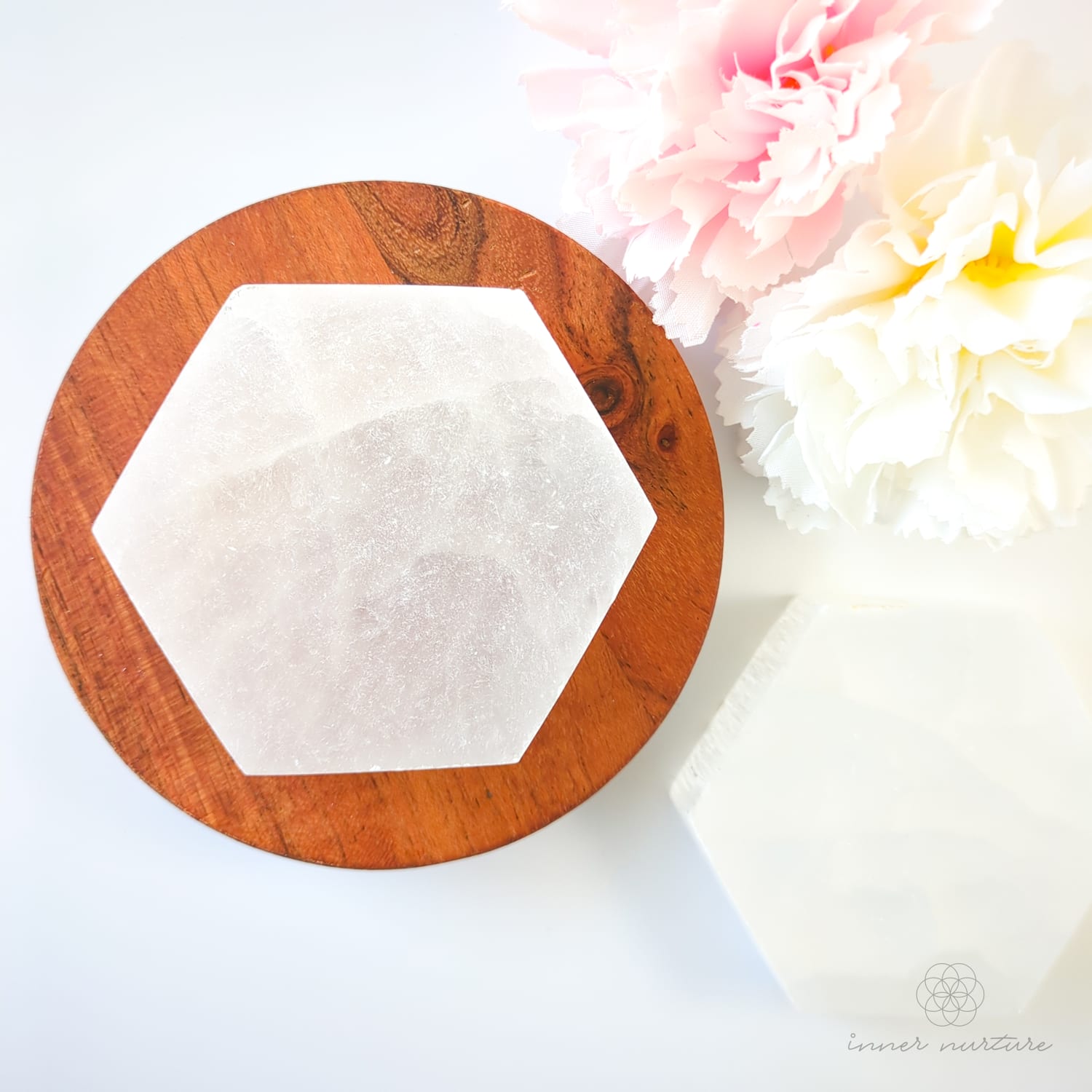 Selenite Charging Plate - 7cm Hexagonal | Crystal Shop Australia - Inner Nurture