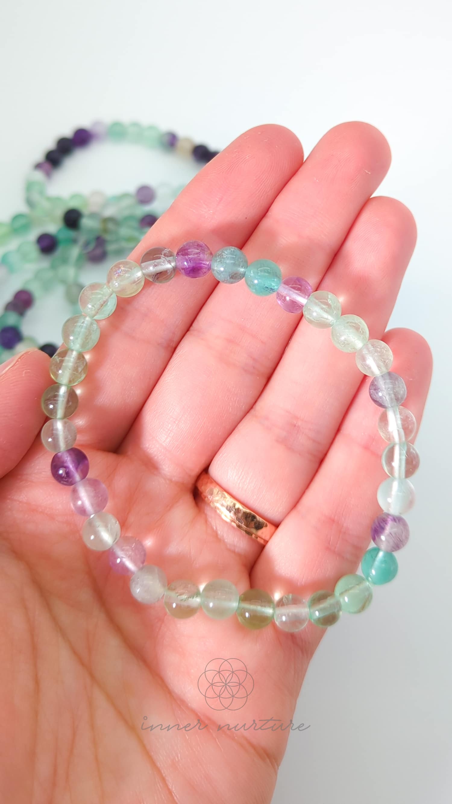 Rainbow Fluorite Bracelet (6mm Polished Beads) - Buy Jewellery Online Australia | Inner Nurture