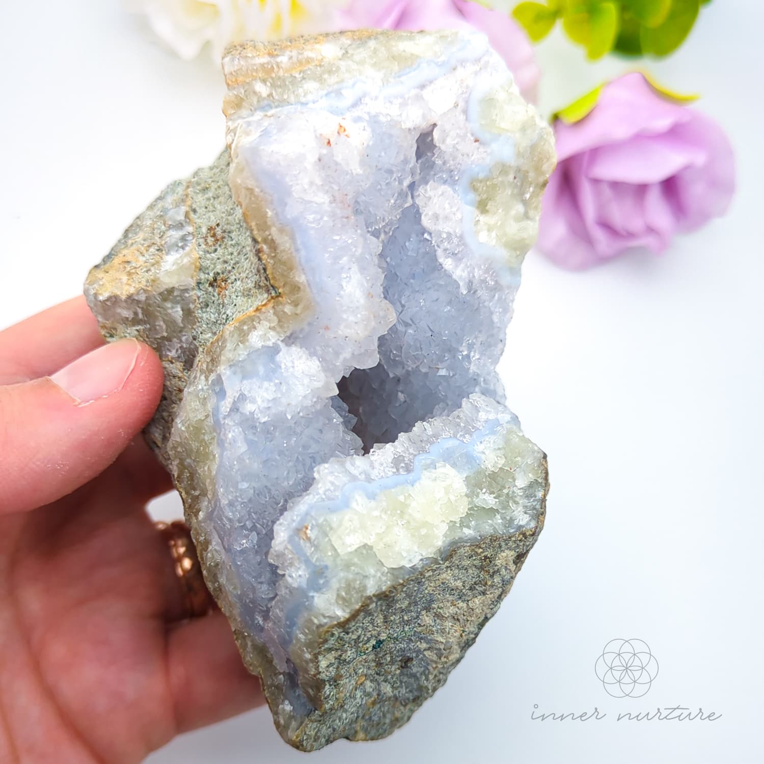 Blue Lace Agate Geode #2 for Calm & Communication | Crystals Australia