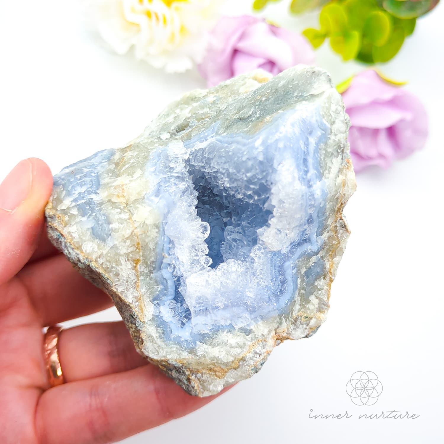 Blue Lace Agate Geode #4 for Calm & Communication | Crystals Australia