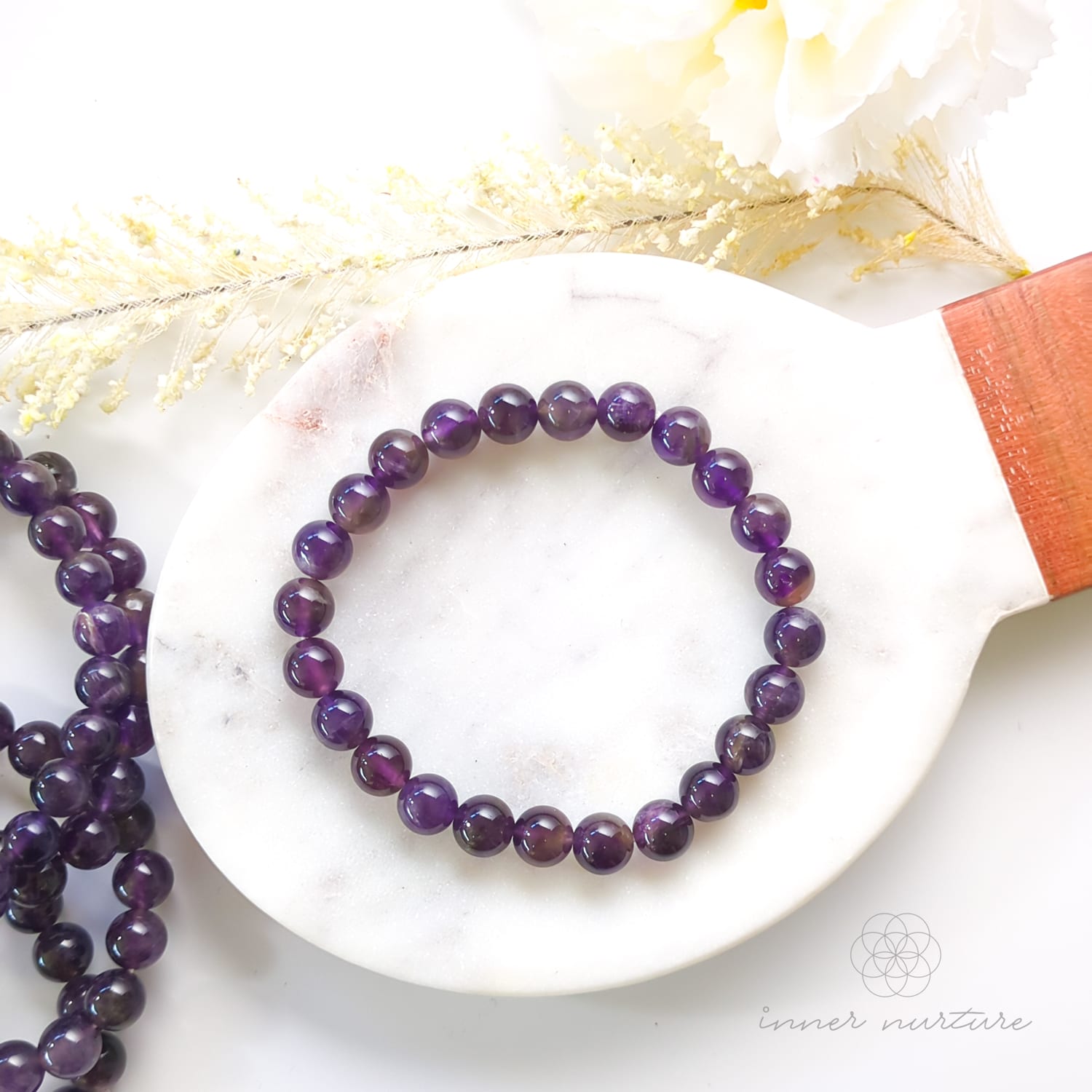 Amethyst Bracelet (8mm Polished Beads) | Buy Crystals Online Australia - Inner Nurture