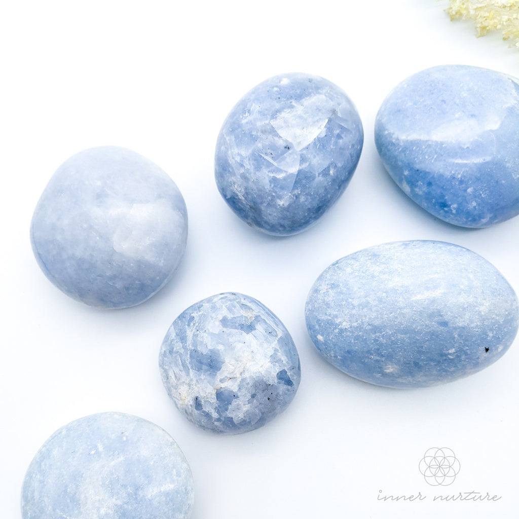 Blue Calcite Palm Stone (Polished Gallet) - Beautiful, High Vibe Crystals | Inner Nurture