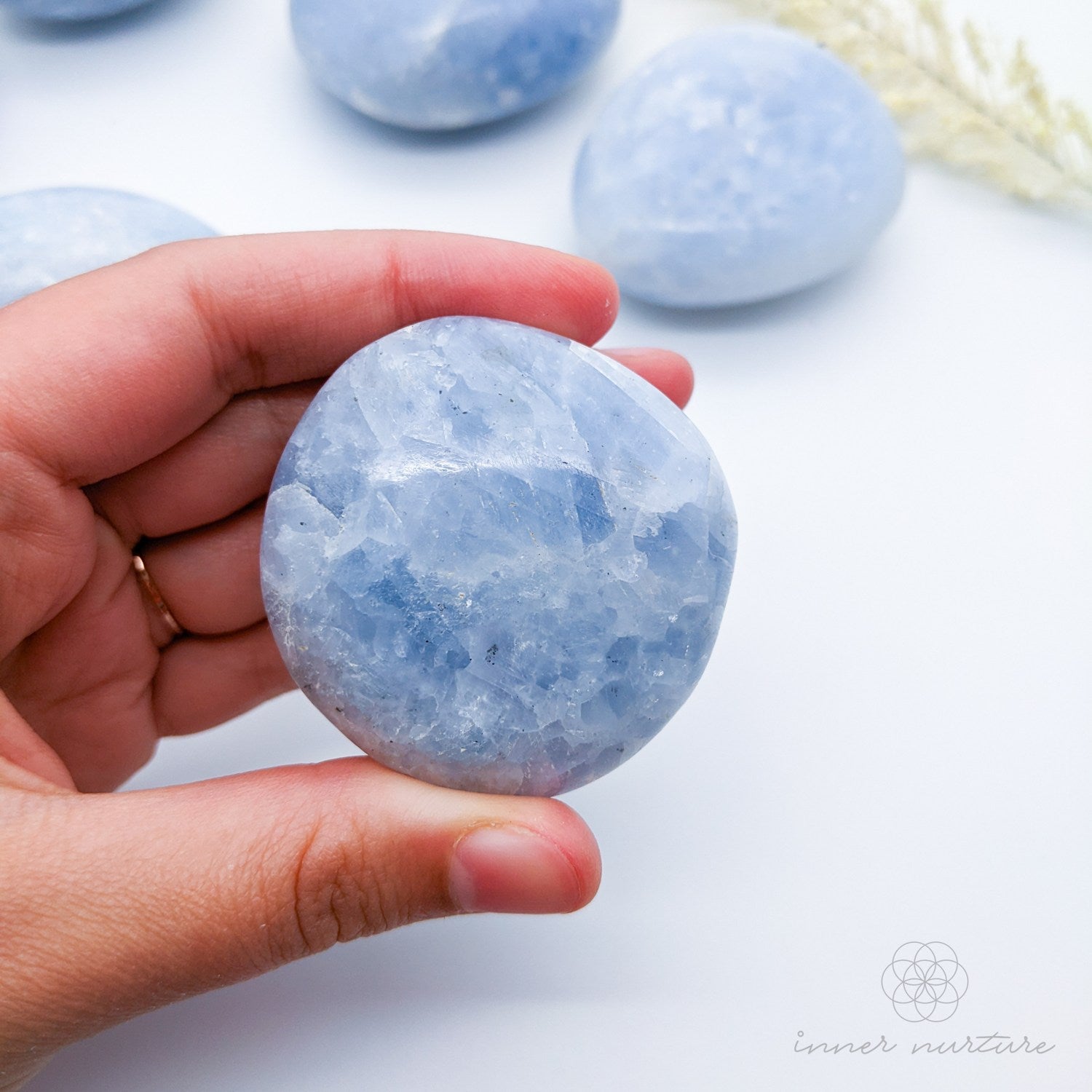 Blue Calcite Palm Stone (Polished Gallet) - Beautiful, High Vibe Crystals | Inner Nurture