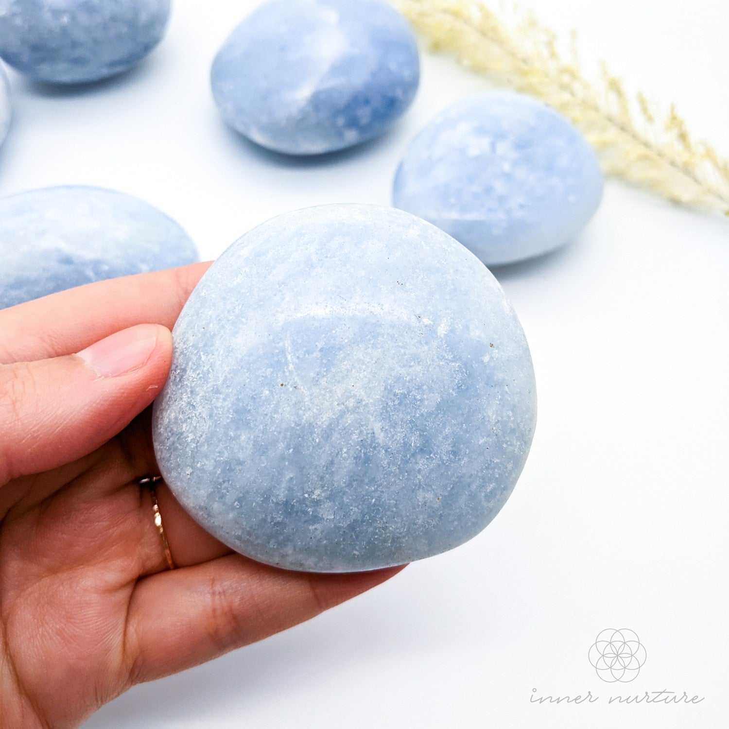 Blue Calcite Palm Stone (Polished Gallet) - Beautiful, High Vibe Crystals | Inner Nurture