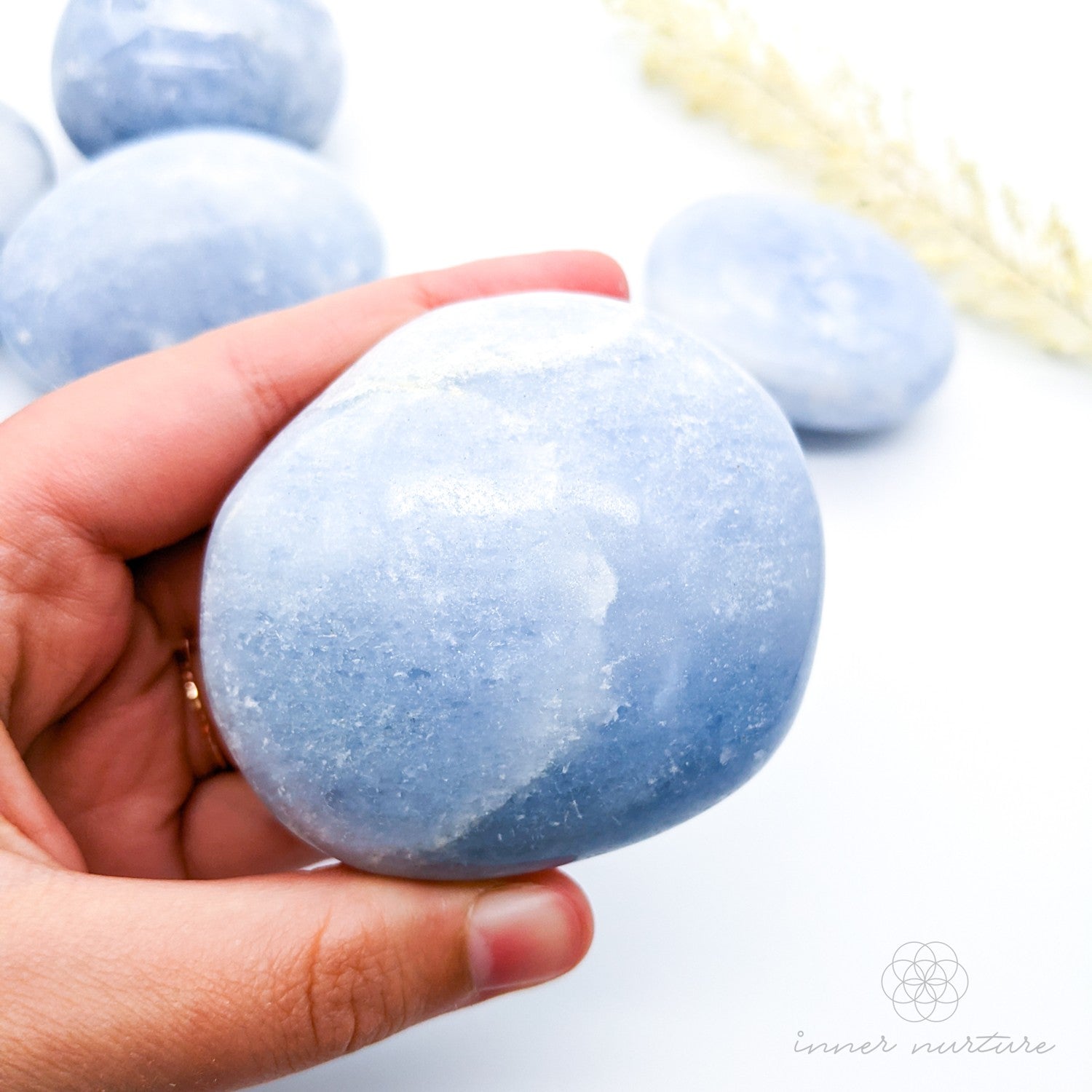 Blue Calcite Palm Stone (Polished Gallet) - Beautiful, High Vibe Crystals | Inner Nurture