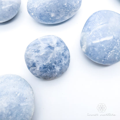 Blue Calcite Palm Stone (Polished Gallet) - Beautiful, High Vibe Crystals | Inner Nurture
