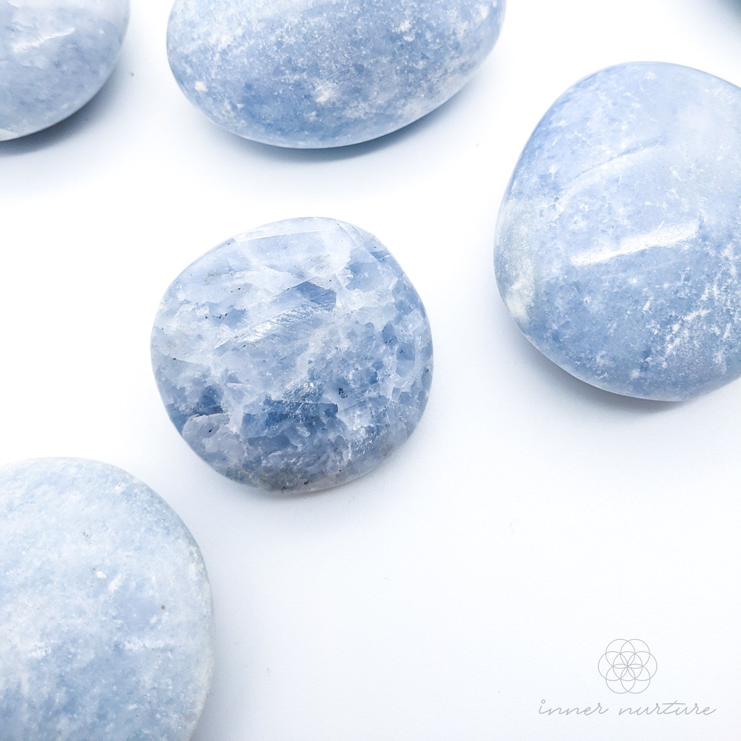 Blue Calcite Palm Stone (Polished Gallet) - Beautiful, High Vibe Crystals | Inner Nurture
