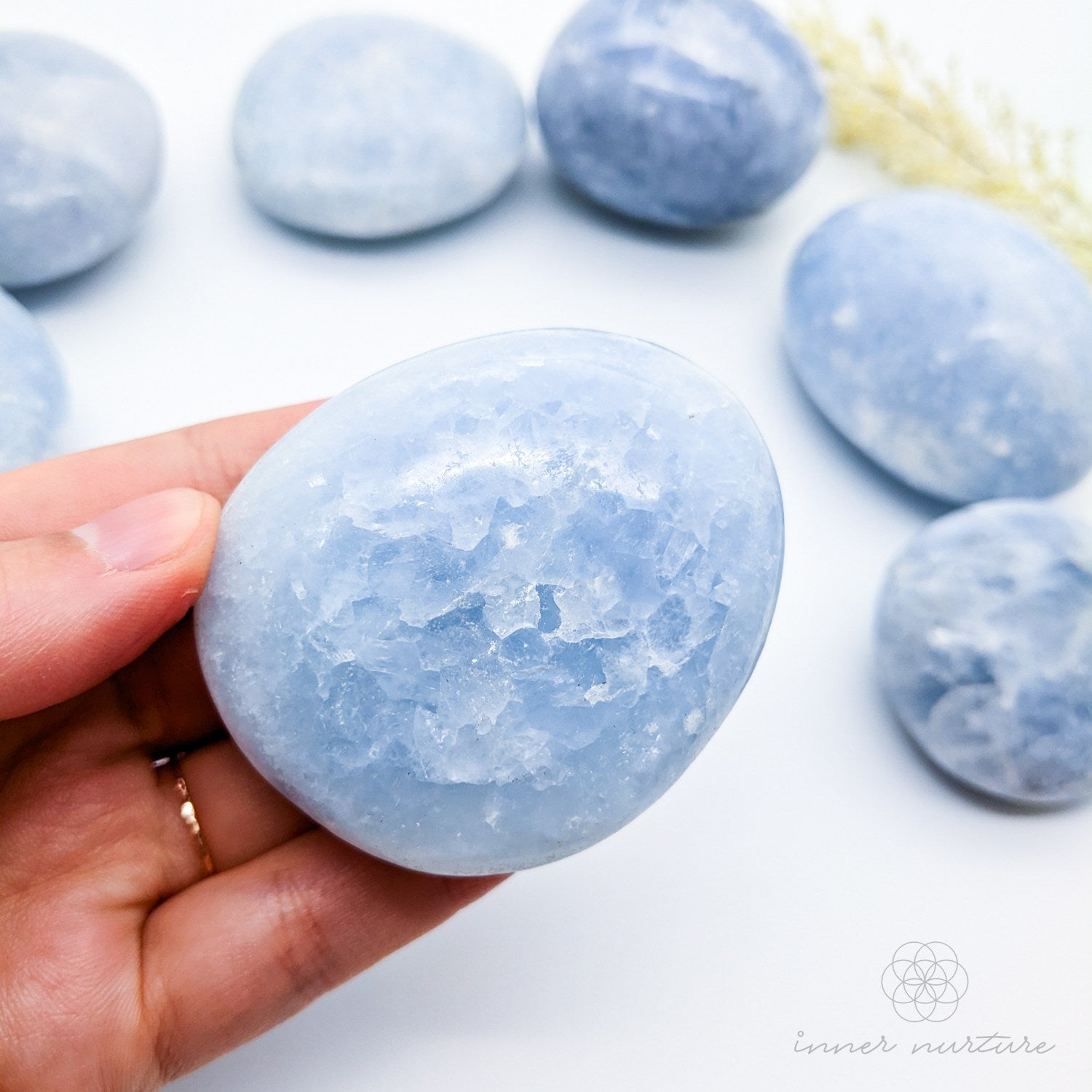Blue Calcite Palm Stone (Polished Gallet) - Beautiful, High Vibe Crystals | Inner Nurture