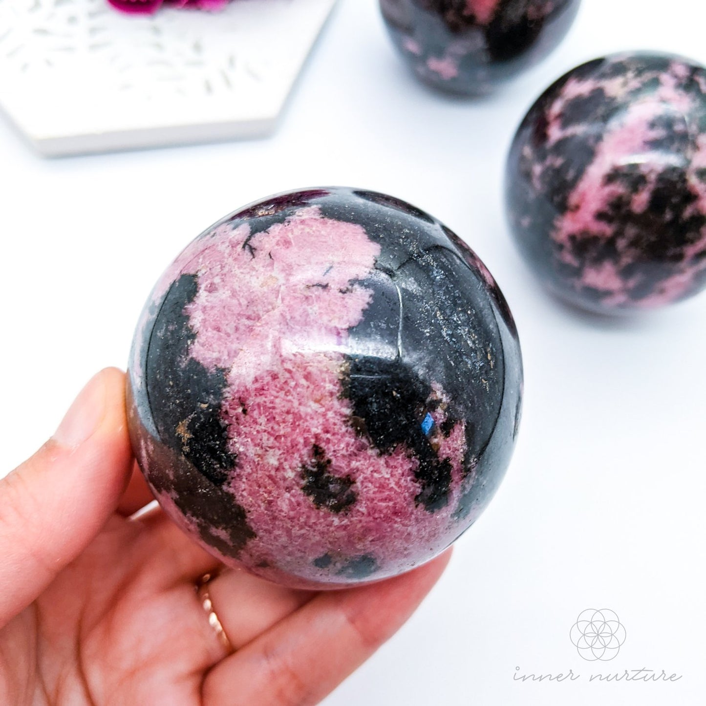 Rhodonite Sphere - Beautiful Healing Crystals Australia | Crystal Balls - Inner Nurture - Consciously Sourced