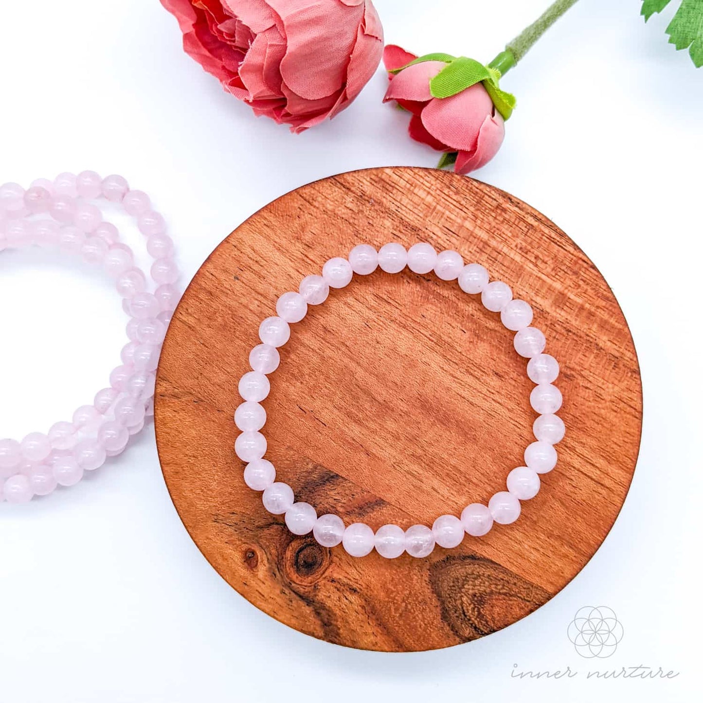 Rose Quartz Bracelet (6mm Polished Beads) | Shop Crystal Jewellery Australia - Inner Nurture