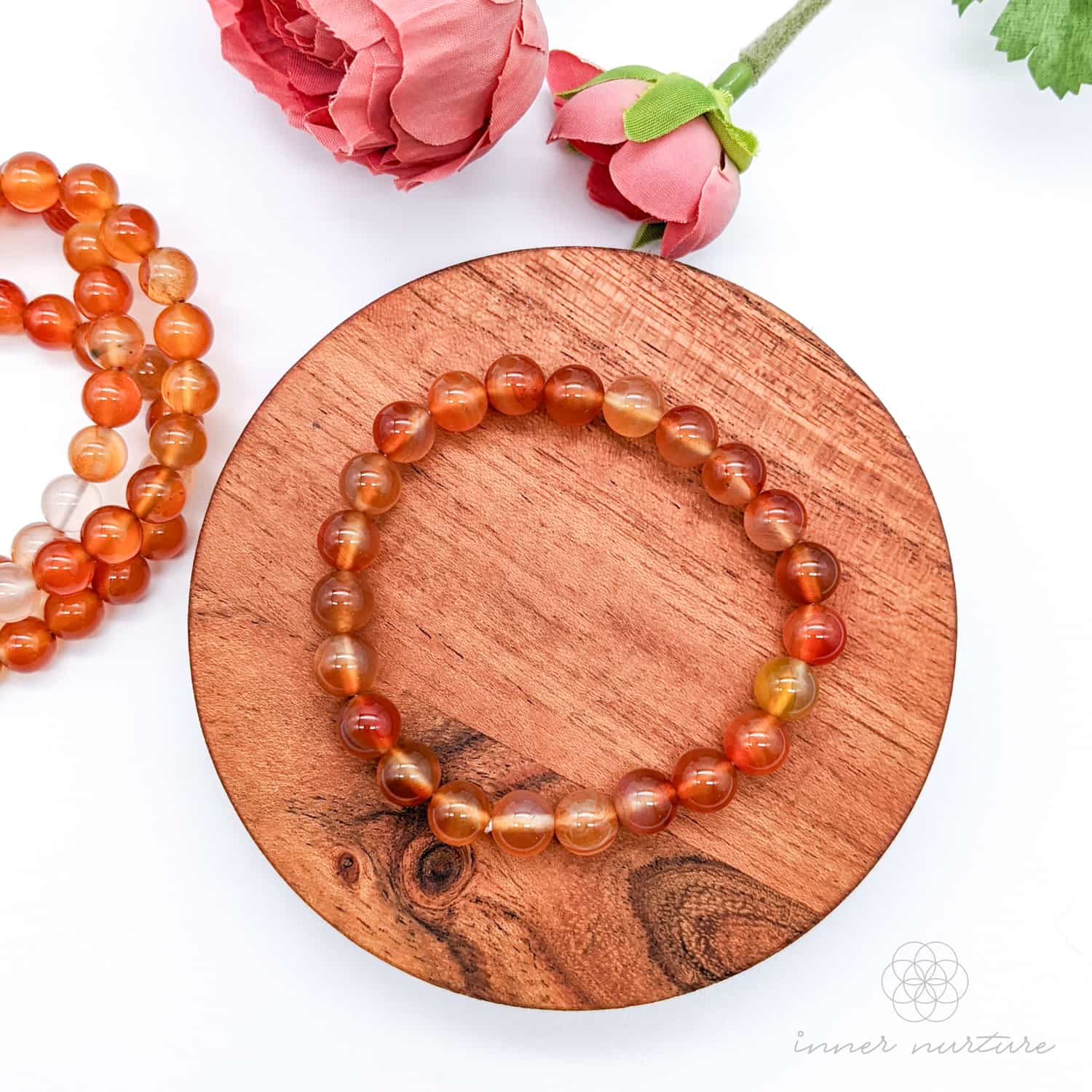 Carnelian Bracelet (8mm Polished Beads) | Shop Crystal Jewellery Australia - Inner Nurture