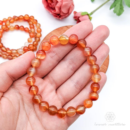 Carnelian Bracelet (8mm Polished Beads) | Shop Crystal Jewellery Australia - Inner Nurture