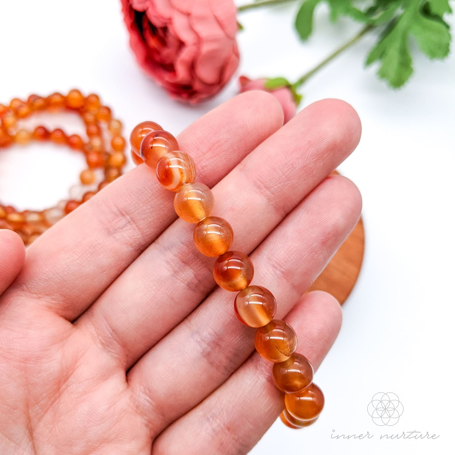 Carnelian Bracelet (8mm Polished Beads) | Shop Crystal Jewellery Australia - Inner Nurture
