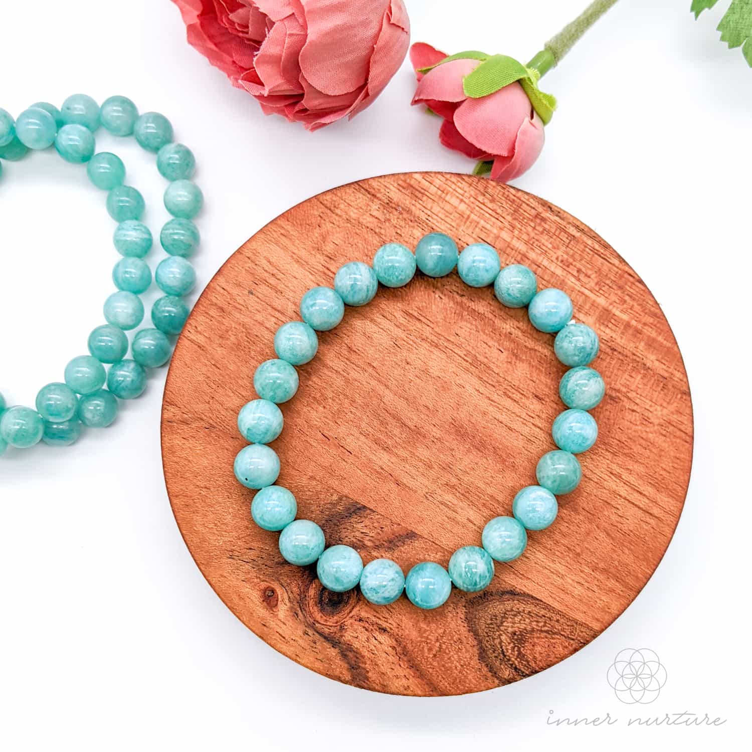 Amazonite Bracelet (8mm Polished Beads) | Shop Crystal Jewellery Australia - Inner Nurture