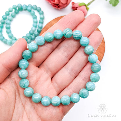 Amazonite Bracelet (8mm Polished Beads) | Shop Crystal Jewellery Australia - Inner Nurture