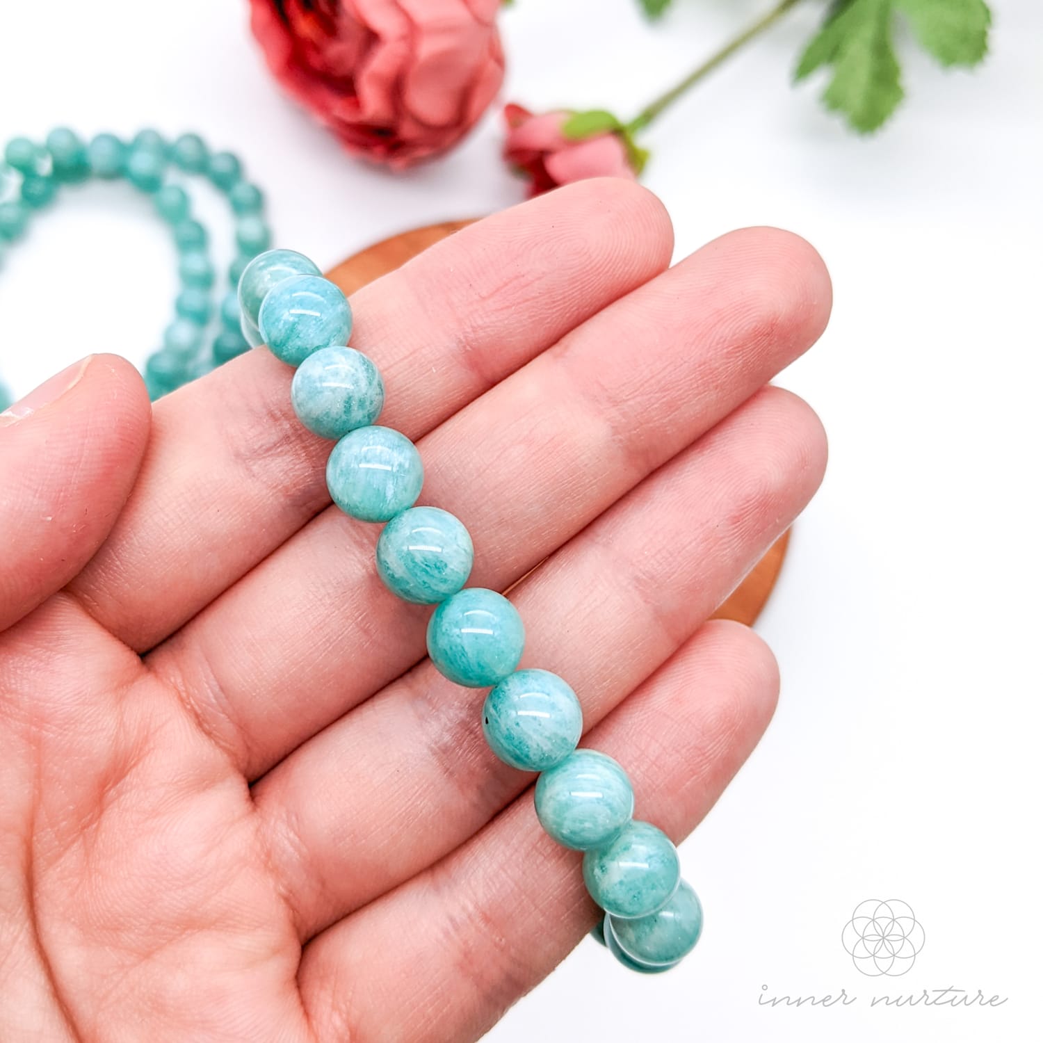 Amazonite Bracelet (8mm Polished Beads) | Shop Crystal Jewellery Australia - Inner Nurture