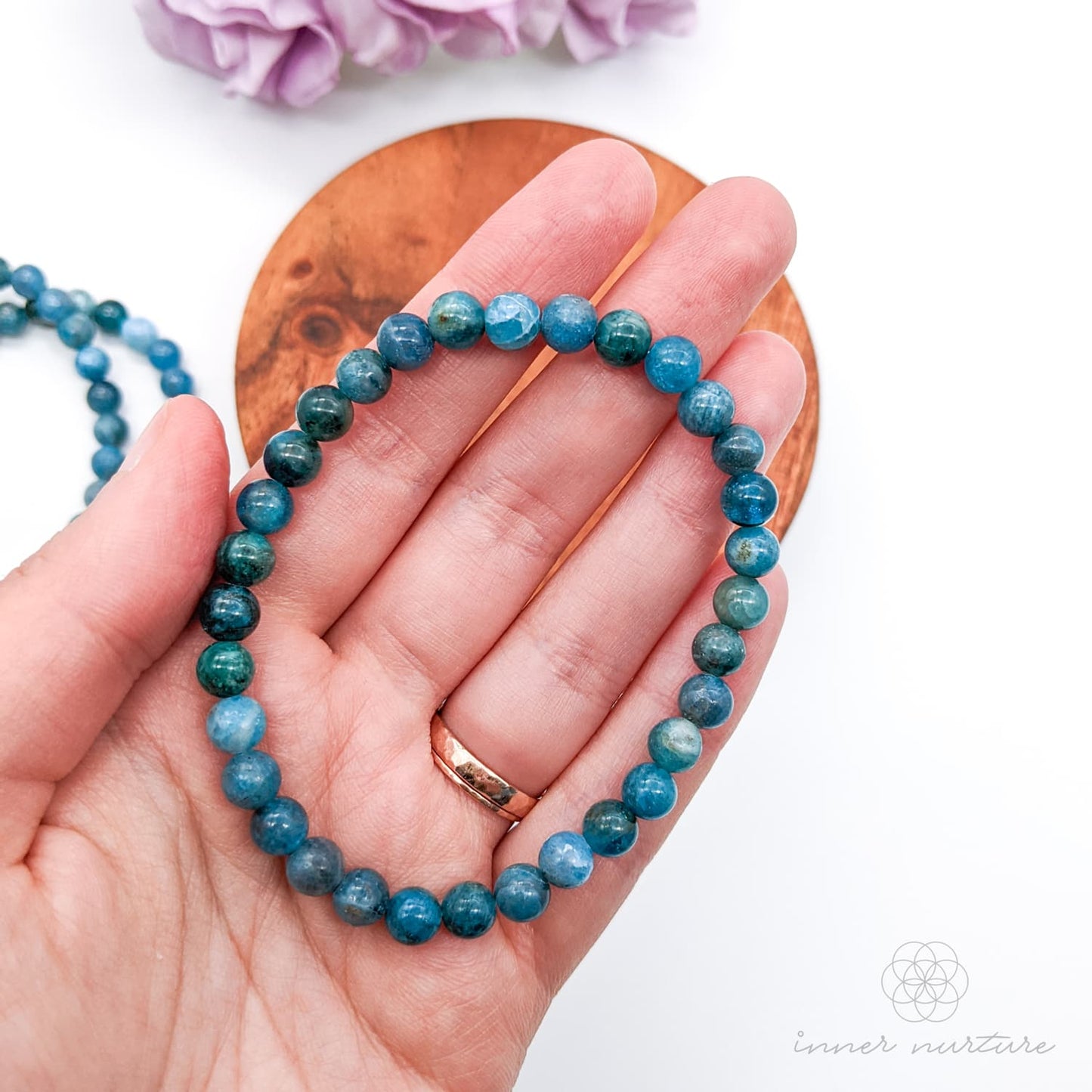 Blue Apatite Bracelet (6mm Polished Beads) | Shop Crystal Jewellery Australia - Inner Nurture