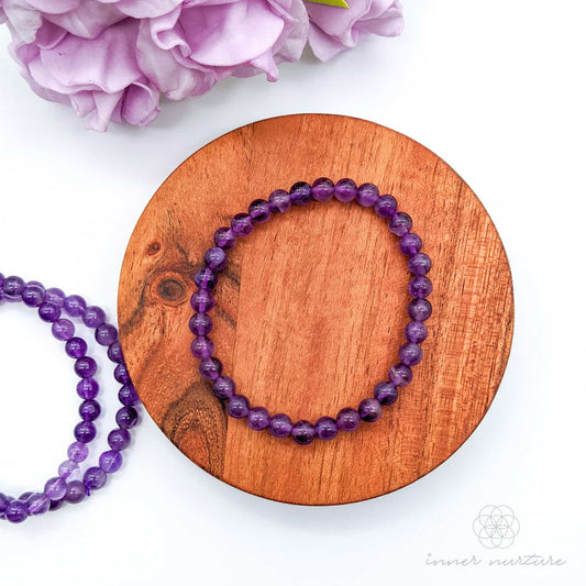 Amethyst Bracelet (6mm Polished Beads) | Shop Crystal Jewellery Australia - Inner Nurture